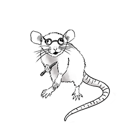 Illustration einer Ratte mit Rotstift und Lesebrille